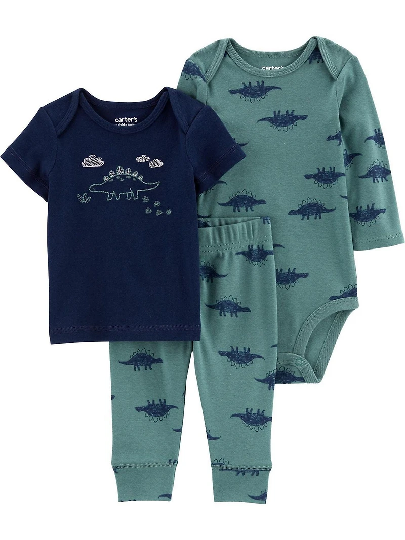 Ensemble 3 pièces pour nouveau-né garçon Carter's Child of Mine – Dinosaure olive