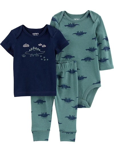 Ensemble 3 pièces pour nouveau-né garçon Carter's Child of Mine – Dinosaure olive