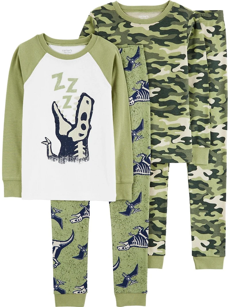 Carter's Child of Mine Kid Boys' Cotton 4-piece Pyjama - Green Skeleton