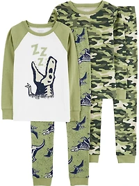 Carter's Child of Mine Kid Boys' Cotton 4-piece Pyjama - Green Skeleton