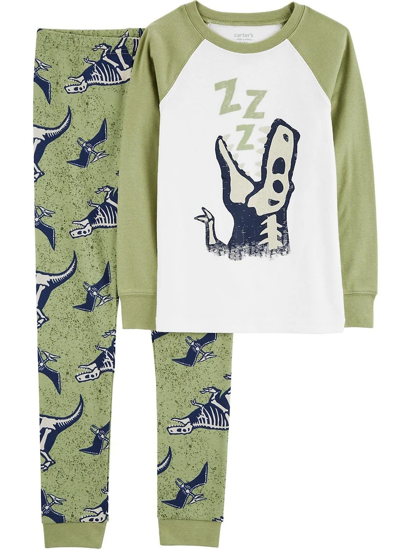 Carter's Child of Mine Kid Boys' Cotton 4-piece Pyjama - Green Skeleton
