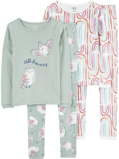 Carter's Child of Mine Kid Girls' Cotton 4-piece Pyjama - Green Birds