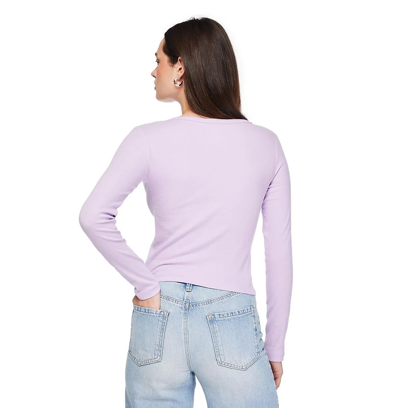 No Boundaries Women's Long-Sleeve Sleep Henley T-Shirt