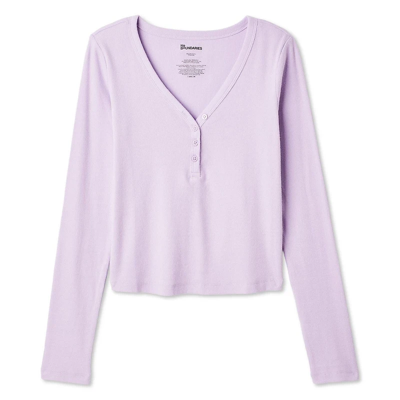 T-shirt à manches longues et col henley No Boundaries pour femmes