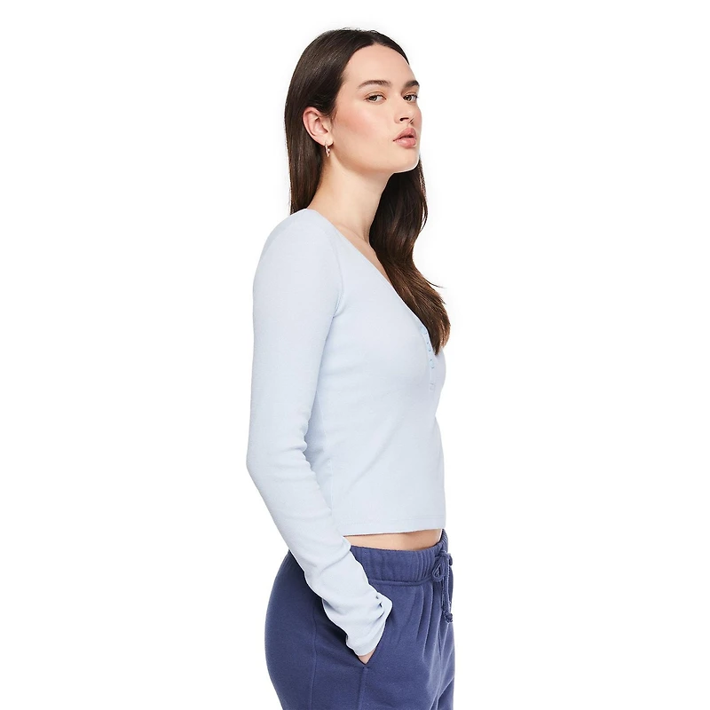 No Boundaries Women's Long-Sleeve Henley T-Shirt