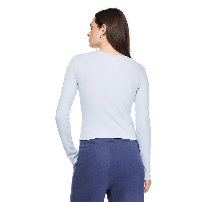 No Boundaries Women's Long-Sleeve Henley T-Shirt