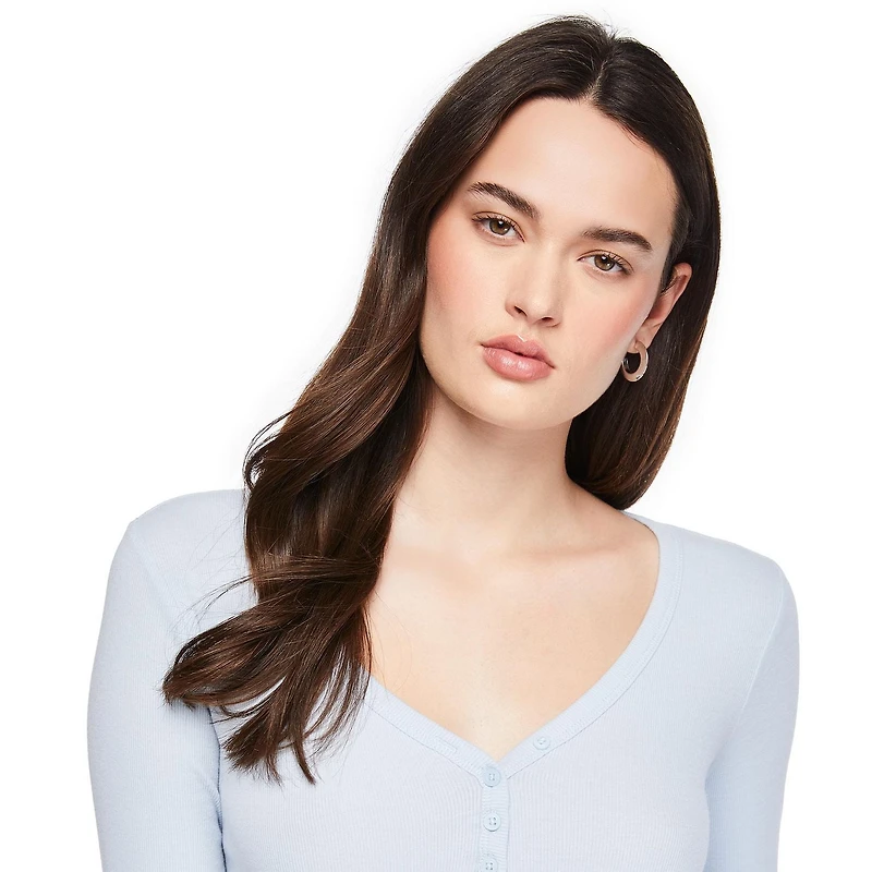 No Boundaries Women's Long-Sleeve Henley T-Shirt