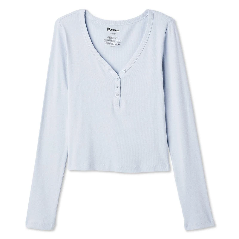No Boundaries Women's Long-Sleeve Henley T-Shirt