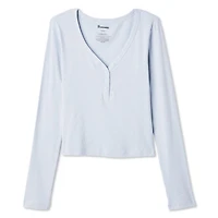 No Boundaries Women's Long-Sleeve Henley T-Shirt