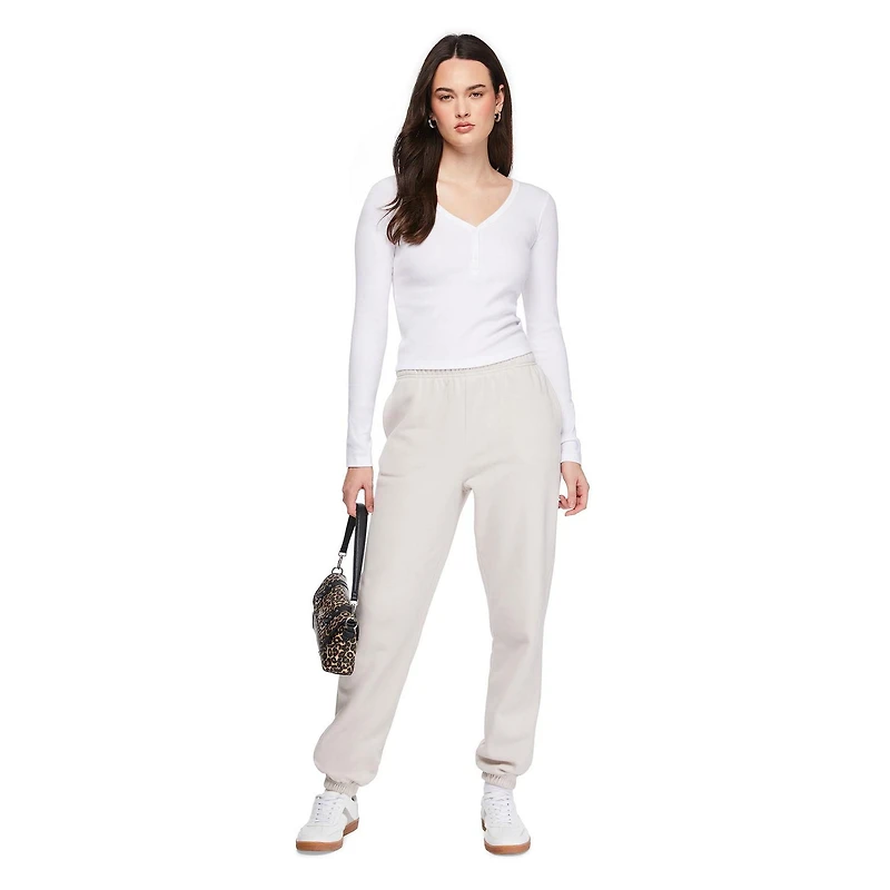 No Boundaries Women's Long-Sleeve Sleep Henley T-Shirt