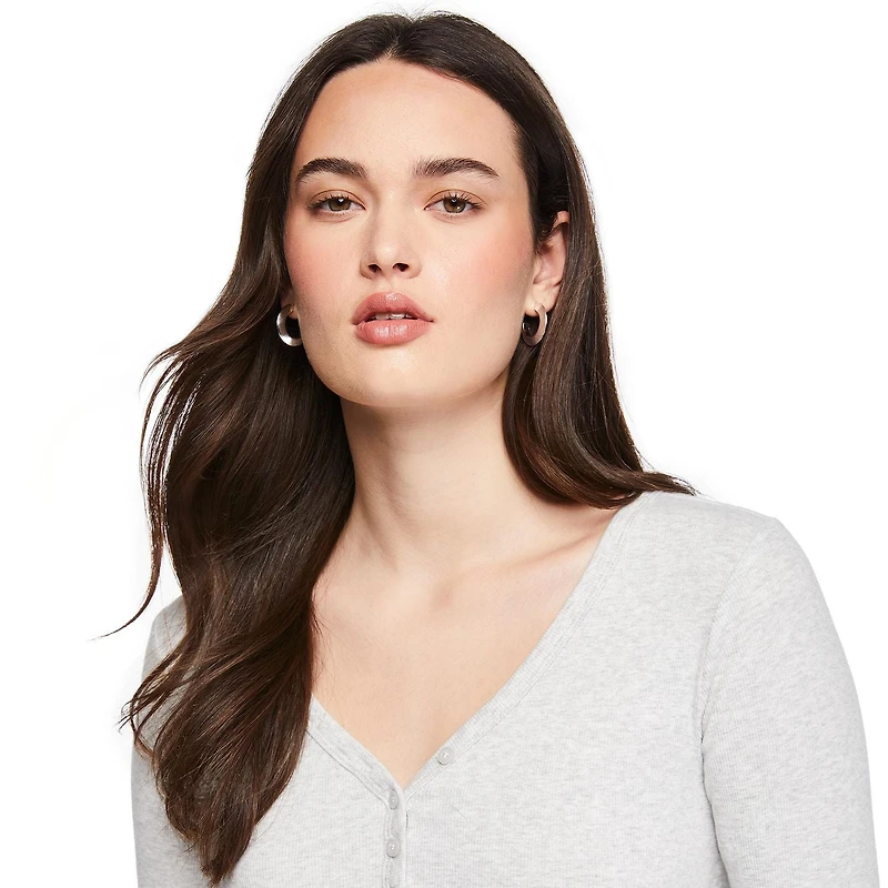 T-shirt de nuit à manches longues et col henley No Boundaries pour femmes