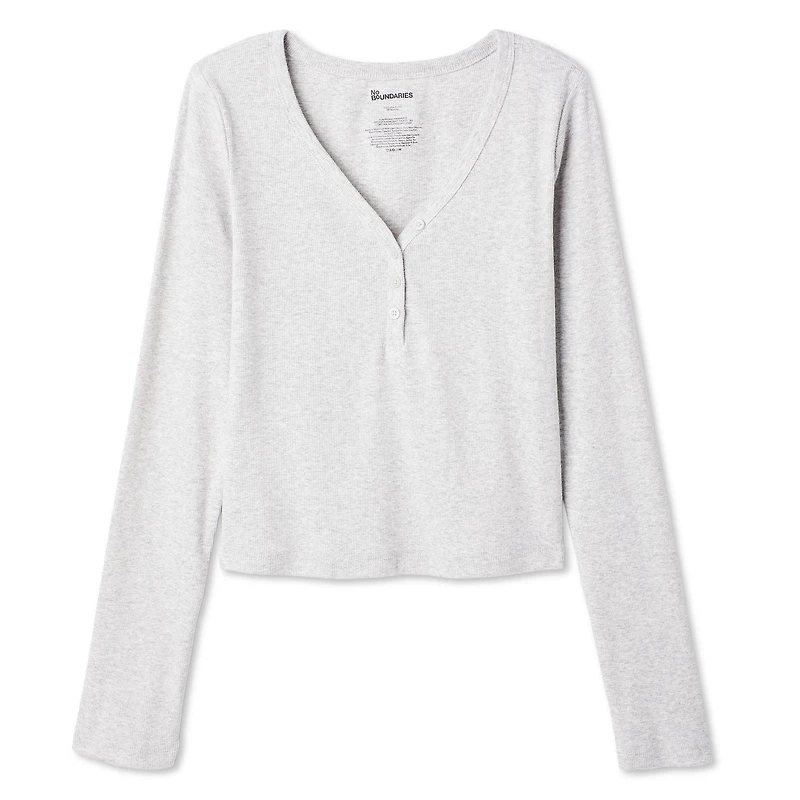 T-shirt de nuit à manches longues et col henley No Boundaries pour femmes