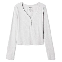 T-shirt de nuit à manches longues et col henley No Boundaries pour femmes