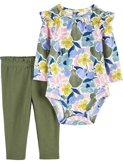 Carter's Child of Mine Infant Girls' Body Suit Pant Set- Olive Floral