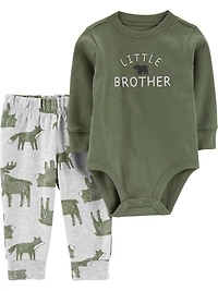 Carter's Child of Mine Infant Boys' Pant Set - Olive Little Brother