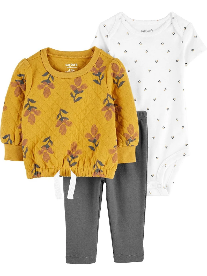 Ensemble 3 pièces pour nouveau-né fille Carter's Child of Mine – Fleurs jaunes