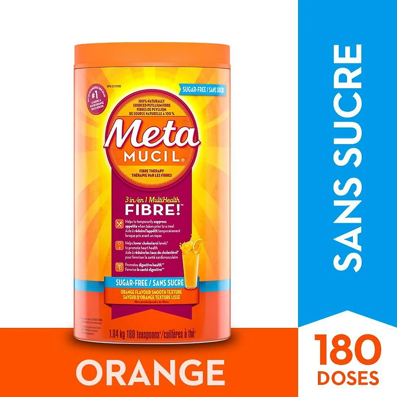 Fibres Metamucil MultiSanté 3 en 1 Supplément de fibres en poudre, sans sucre