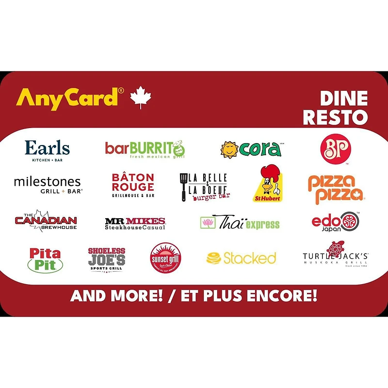 Any Card Eatz $50 eCarte-Cadeau (Livraison par e-mail)