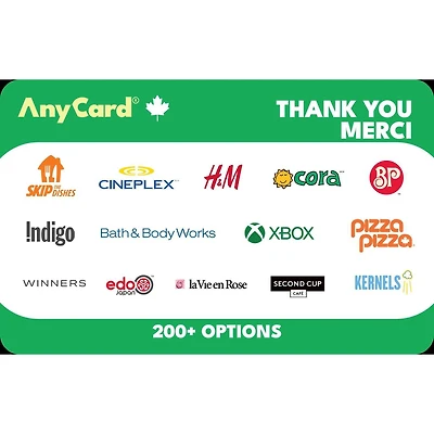 Canada AnyCard Merci 25$ eCarte-Cadeau (Livraison par e-mail)