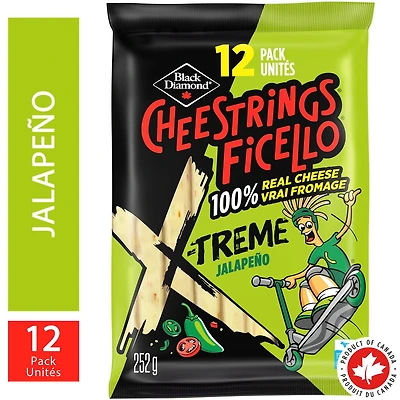 Black Diamond Cheestrings Pizza Mozzarella Cheese X-Treme Jalapeño Stringable