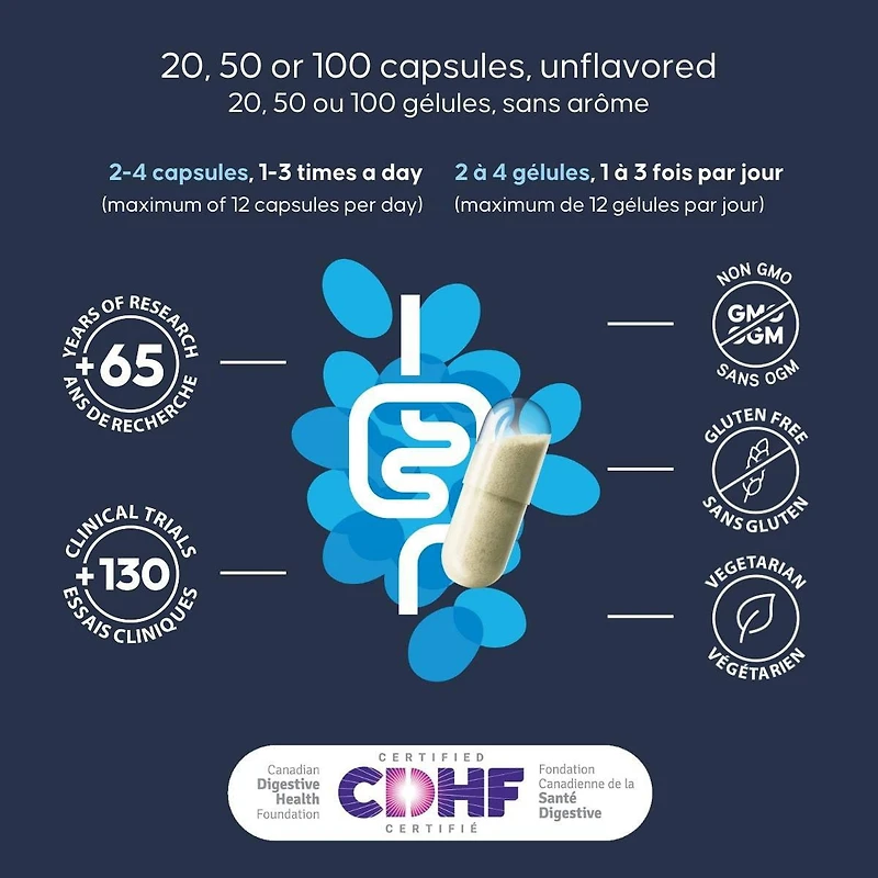 Florastor Quotidien tout-en-1 Probiotique - 50 capsules Aide à soutenir la santé de votre intestin.