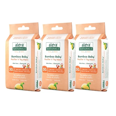 Serviettes pour Suces et Jouets Bamboo Baby d'Aleva Naturals - 30 Serviettes x 3 (90 Serviettes)