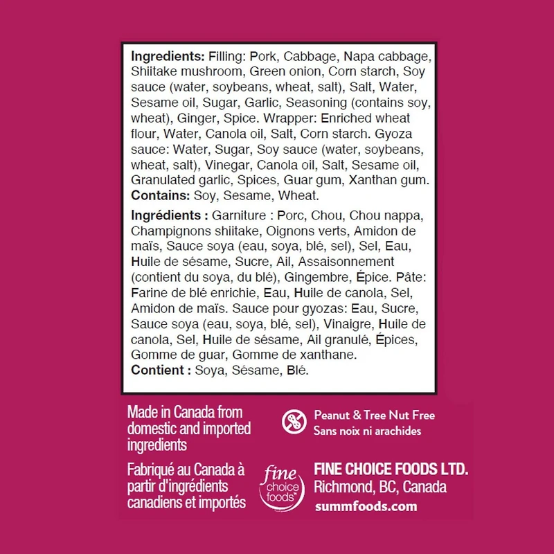 SUMM! Pork & Shiitake Gyoza Dumplings, 10 pieces gyoza with 1 package of sauce, 250g