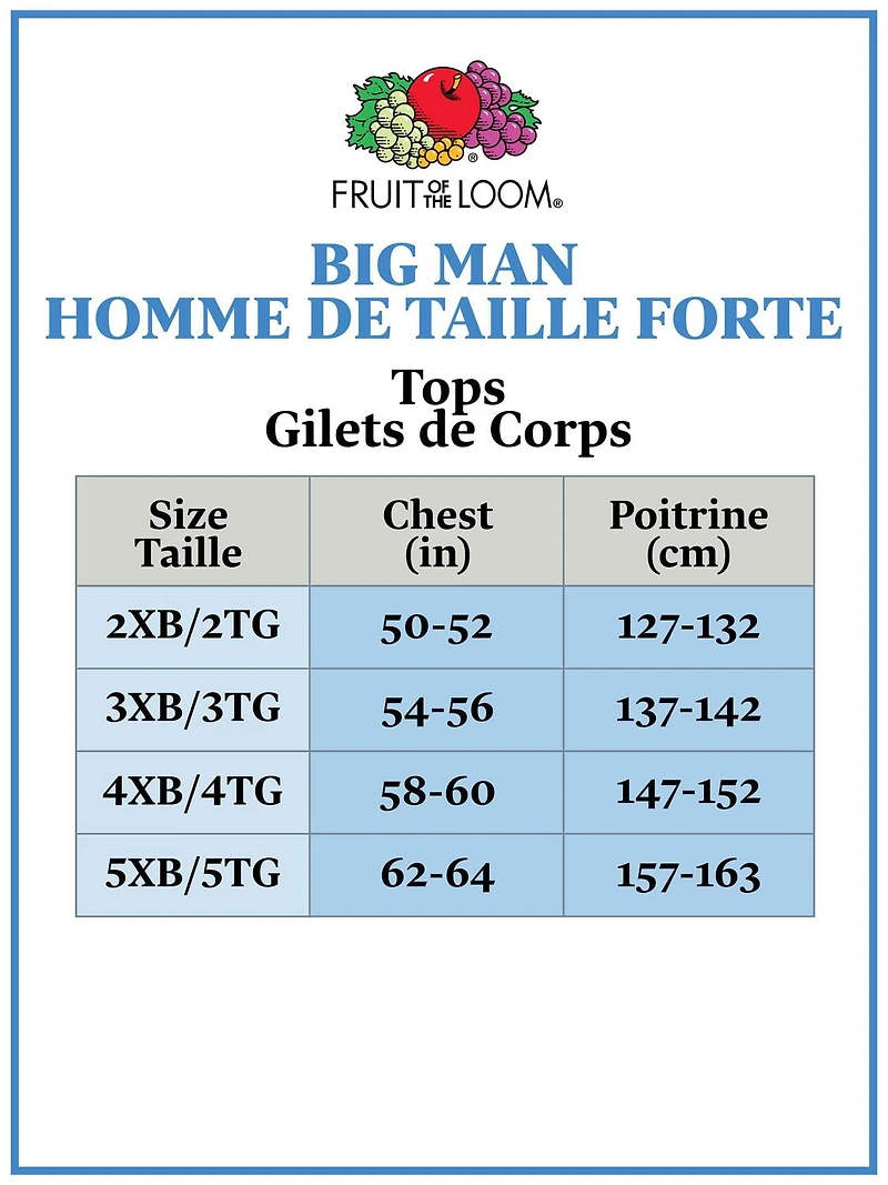 T-shirt en blanc à encolure ras du cou « Big Man » de Fruit of the Loom, paq. de 3 Tailles : 2XB à 5XB