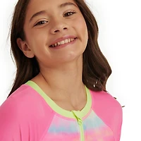 Maillot de bain 1 pièce anti-UV imprimé à manches longues Justice pour filles