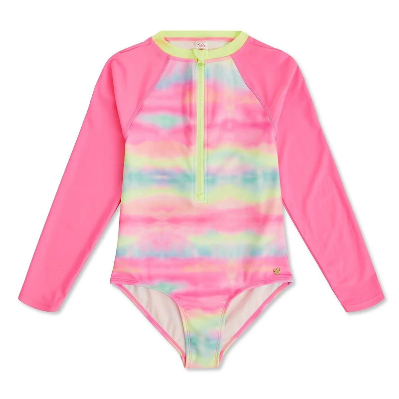 Maillot de bain 1 pièce anti-UV imprimé à manches longues Justice pour filles