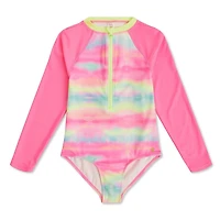 Maillot de bain 1 pièce anti-UV imprimé à manches longues Justice pour filles