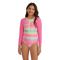 Maillot de bain 1 pièce anti-UV imprimé à manches longues Justice pour filles