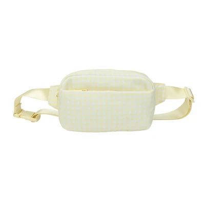 Sac banane multitaille No Boundaries Athleisure, bretelle réglable avec boucle, léger, poches zippées sur le dessus et à l'avant, design compact, tissu Gingham ciré