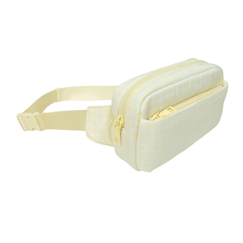 No Boundaries Athleisure Multi Pocket Belt Bag, Adjustable Strap with Buckle, Lightweight, Top and Front Zipper Pockets, Compact Design, Waxed Wing Gingham