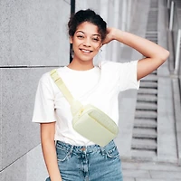 No Boundaries Athleisure Multi Pocket Belt Bag, Adjustable Strap with Buckle, Lightweight, Top and Front Zipper Pockets, Compact Design, Waxed Wing Gingham