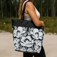 Time & Tru Mesh Tote Bag, Large Zipper Top Opening with Inner and Front Pockets, Washable Reusable Design with Shoulder Straps, Stylish Floral Print