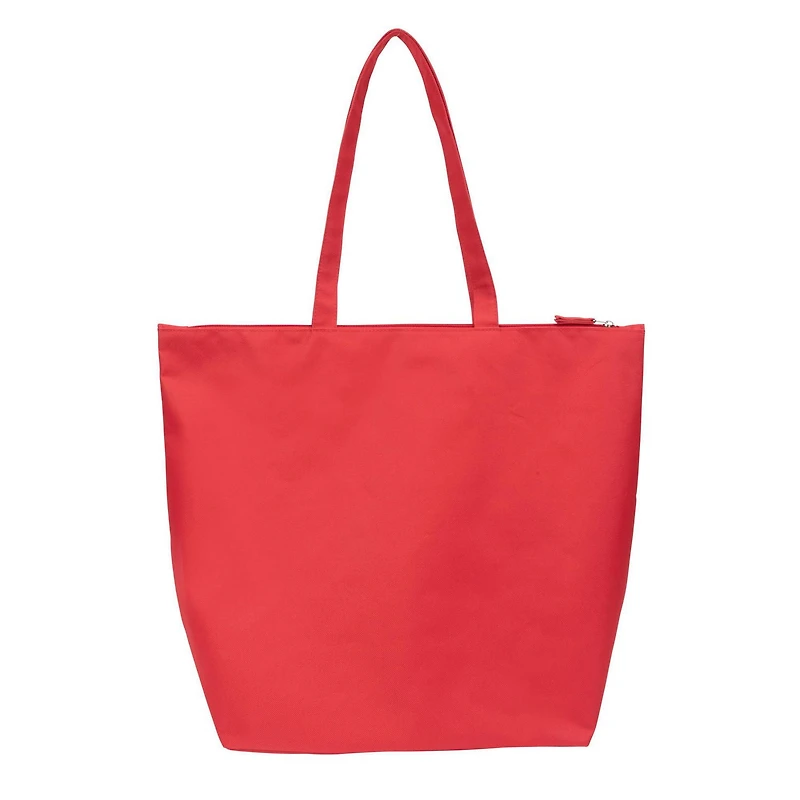 Time & Tru Canada Day Tote Bag, Red and White Print Design, Large Zipper Top Opening with Inner and Front Pockets, Washable Reusable Design with Shoulder Straps