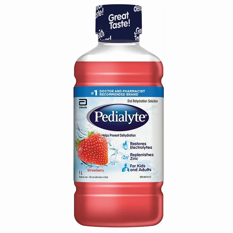 Pedialyte, solution de réhydratation orale à base d'électrolytes, fraise, bouteille de 1 L