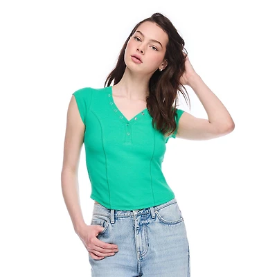 No Boundaries Women's Henley T-Shirt