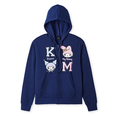 Haut à capuchon zippé sur la longueur My Melody and Kuromi pour femmes