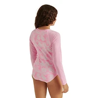 Maillot de bain 1 pièce anti-UV imprimé à manches longues Justice pour filles