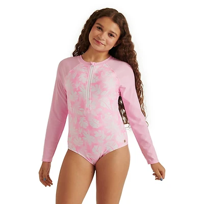 Maillot de bain 1 pièce anti-UV imprimé à manches longues Justice pour filles