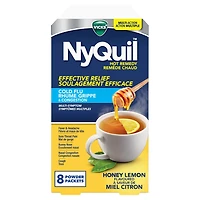 NyQuil Hot Remedy Cold, Flu & Congestion Medicine, Nighttime, Relief for Fever & Headache, Sore Throat Pain, Nasal Congestion, Runny Nose, Cough, Multi-Action, Honey Lemon Flavoured, 8 Powder Packets, 8CT