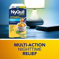 NyQuil Hot Remedy Cold, Flu & Congestion Medicine, Nighttime, Relief for Fever & Headache, Sore Throat Pain, Nasal Congestion, Runny Nose, Cough, Multi-Action, Honey Lemon Flavoured, 8 Powder Packets, 8CT