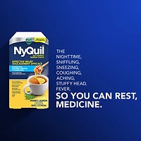 NyQuil Hot Remedy Cold, Flu & Congestion Medicine, Nighttime, Relief for Fever & Headache, Sore Throat Pain, Nasal Congestion, Runny Nose, Cough, Multi-Action, Honey Lemon Flavoured, 8 Powder Packets, 8CT