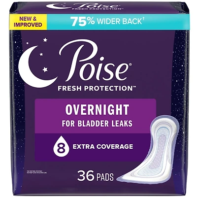 Serviettes d’incontinence ultraminces Poise pour femmes, degré d’absorption 8, absorption pour la nuit, longueur de la couverture extra, 36 unités POISE PAD LNG 36