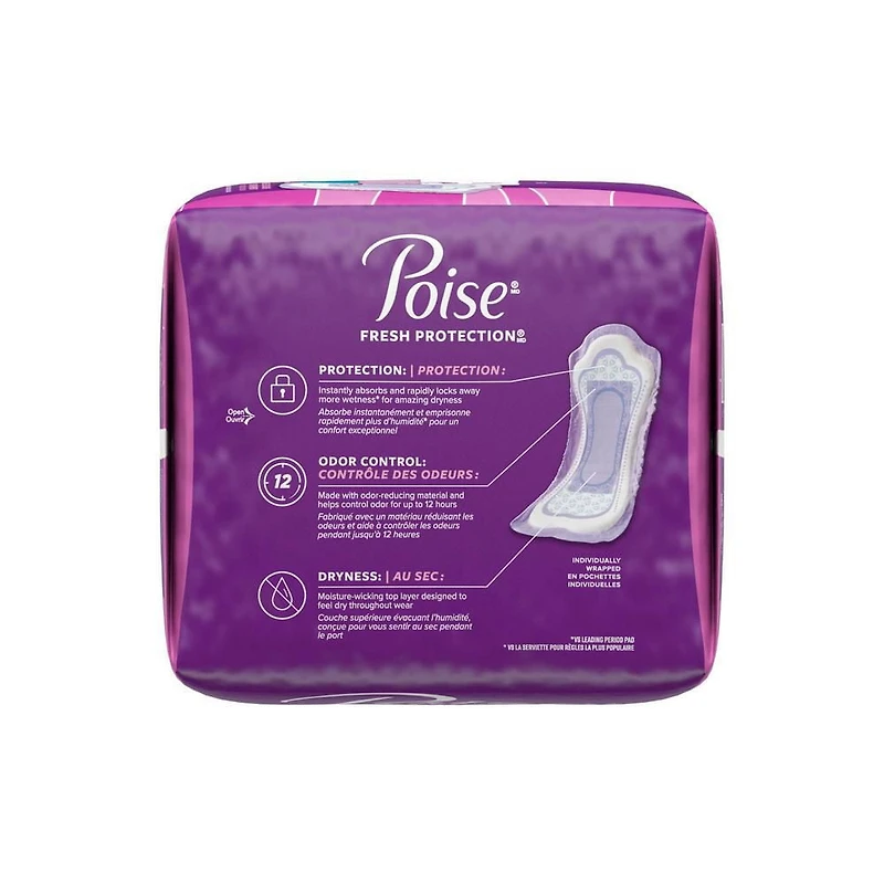 Serviettes d’incontinence Poise pour femmes, degré d’absorption 4, absorption moyenne