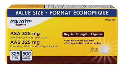Equate ASA 325 mg<br>Regular strength<br>Acetylsalicylic Acid Tablets USP
