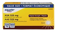 Equate ASA 325 mg<br>Regular strength<br>Acetylsalicylic Acid Tablets USP