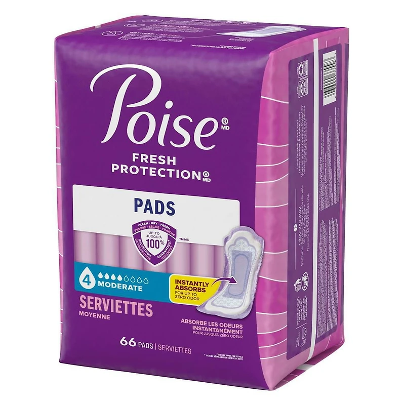 Serviettes d’incontinence Poise pour femmes, degré d’absorption 4, absorption moyenne